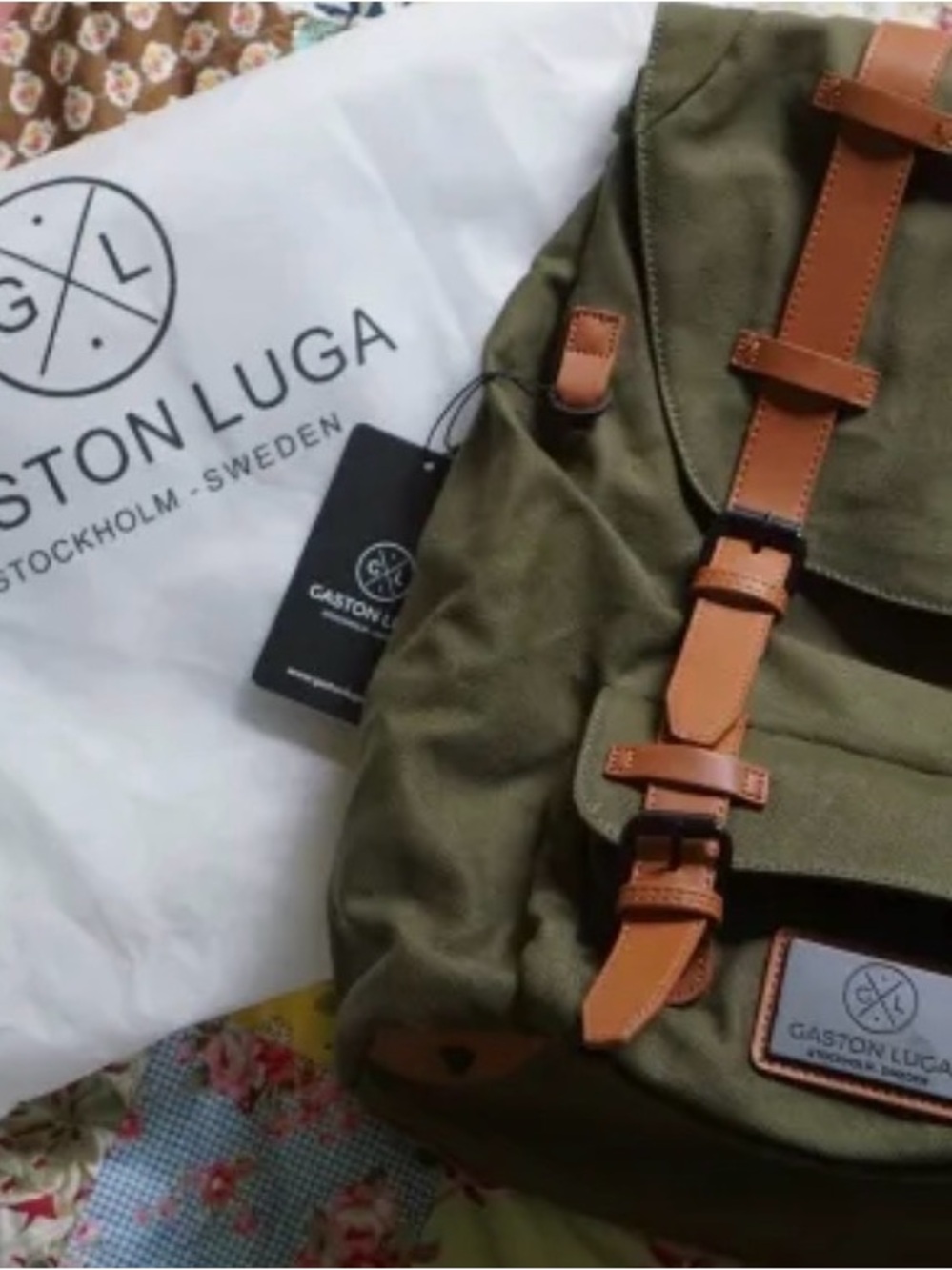 Olive Canvas Backpack with Tan Leather Straps